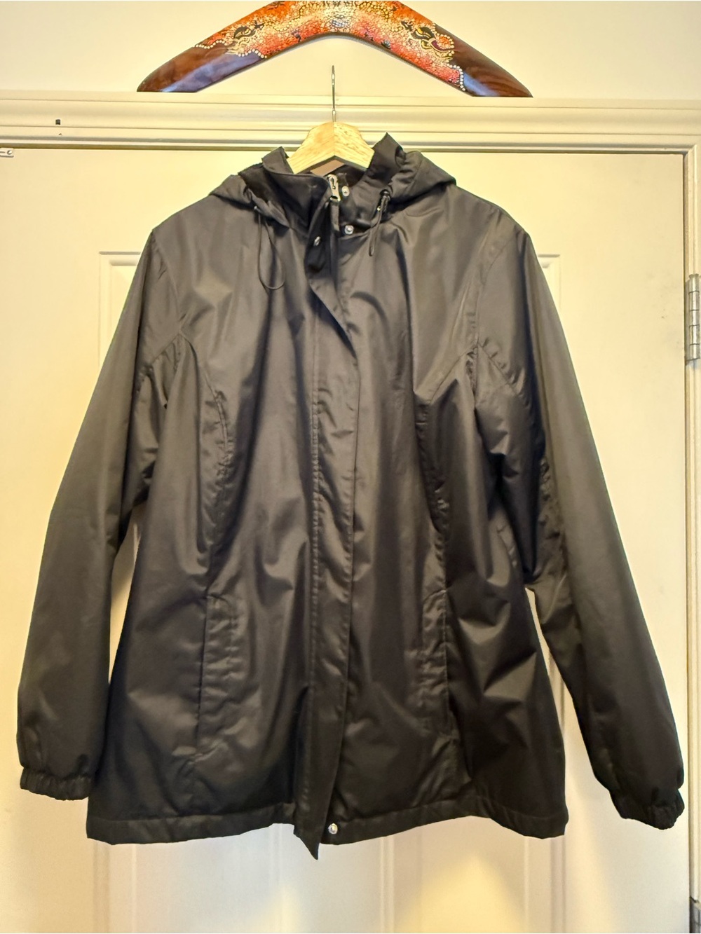 George Black Hooded Raincoat with Snap Placket